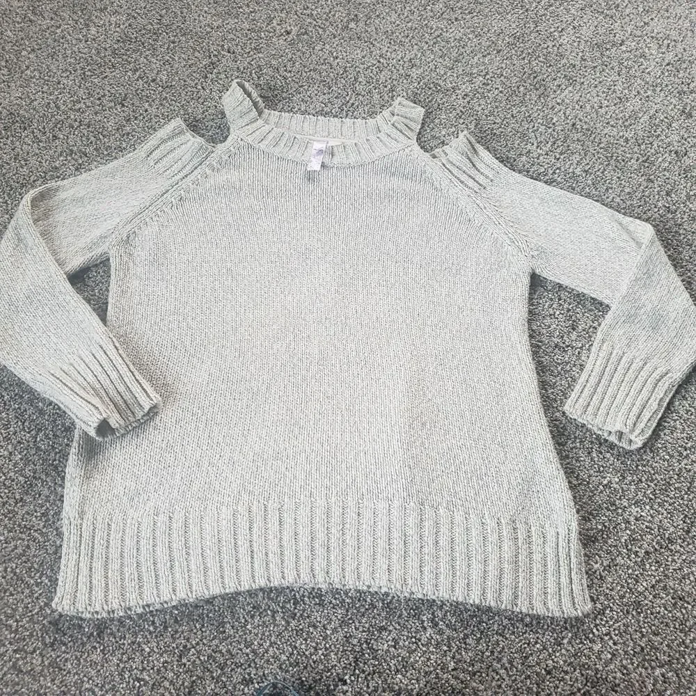 AYLA Sweater Cut‎ Out Shoulder Beige Marbled LARGE Francesca's